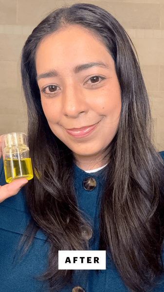 A selfie of Allure managing editor Alessandra Foresto after applying Olaplex No 7. Bonding Oil