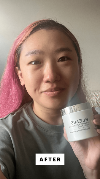 Selfie of Commerce editor Sarah Han after applying the Elemis Dynamic Resurfacing Facial Pads